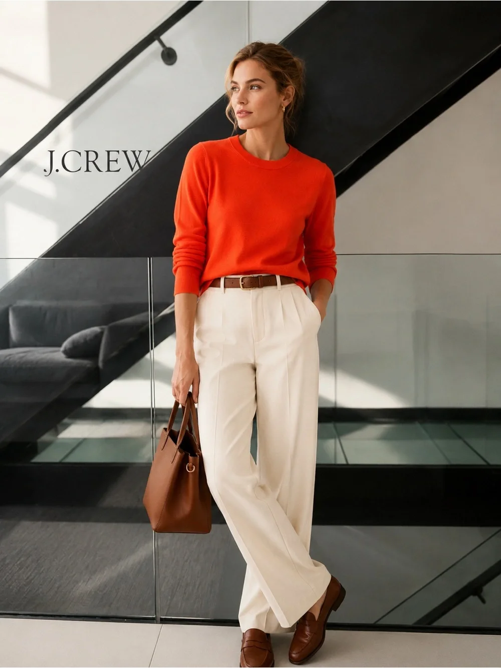 J. Crew Orange Wool Knit Crewneck Sweater
